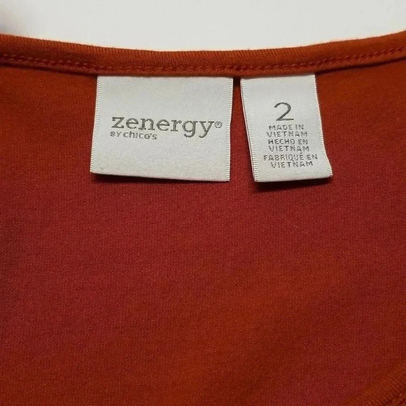 {Chico's} Size 2 Women's Blouse Zenergy by Chico's Long Sleeve Rust Orange Brown - Picture 4 of 9